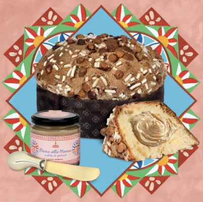 Dolce & Gabbana Traditional Panettone topped with icing & Sicilian hazelnuts with Alla Manna Spread 1kg